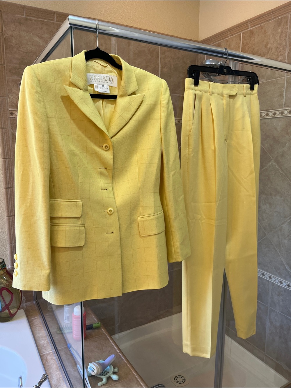 Escada Pale Yellow Women's Tailored Blazer and High-Waist Pants